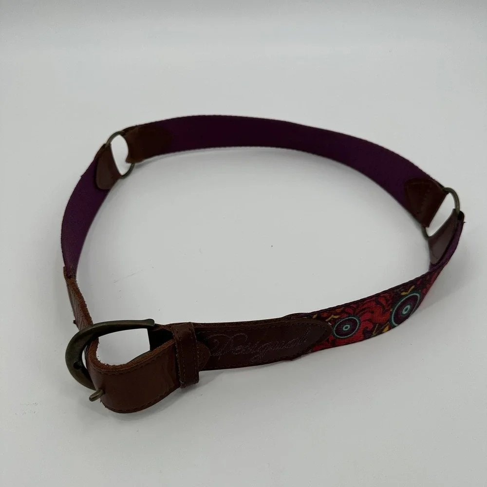 Desigual Belt‎ Womens Medium Multicolor Purple Brown Boho Embroidered Adjustable